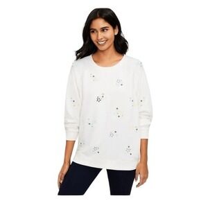 Lou & Grey Stars Sweatshirt Cream Embroidered French Terry Oversized Long Sleeve